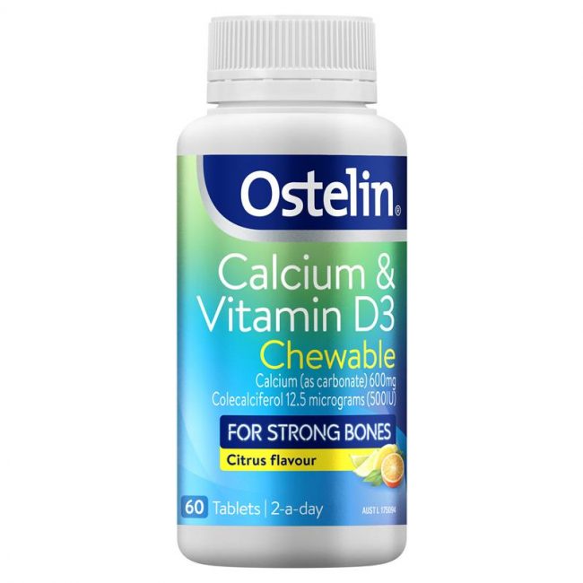 Ostelin Calcium + Vitamin D3 60 viên nhai bổ sung canxi +vitamin D3