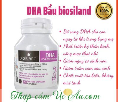 DHA cho bà bầu 60 viên Bio Island DHA for Pregnancy giúp bé thông minh hơn.