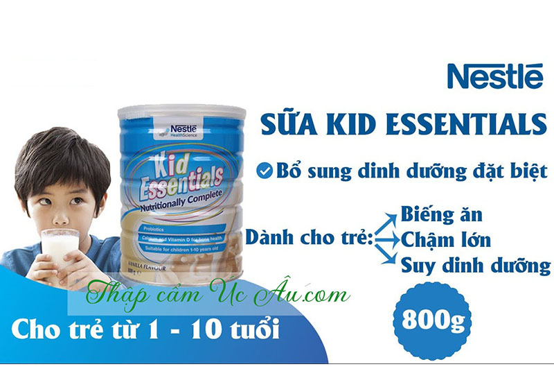 Sữa Kid Essentials Nutritionally Complete của Nestlé 800G hỗ trợ tăng cân cho trẻ từ 1-10 tuổi.
