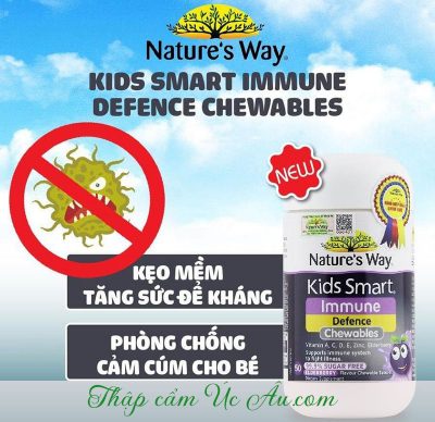 Tăng cường đế kháng với 50 viên nhai Nature’s Way Kids Smart Immune Defence Chewables cho trẻ từ 2 tuổi trở lên.