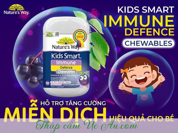 Tăng cường miễn dịch với 50 viên nhai tăng cường sức đề kháng Nature’s Way Kids Smart Immune Defence Chewables cho trẻ từ 2 tuổi trở lên.