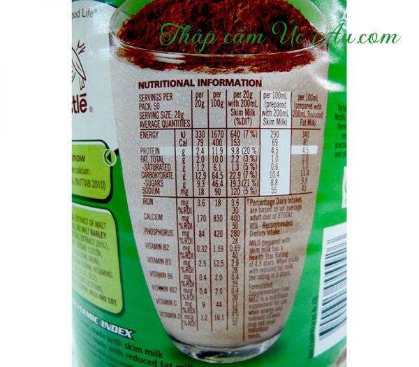 Hàm lượng dinh dưỡng của sữa Milo Úc 1kg ngọt dịu thơm ngon dinh dưỡng.