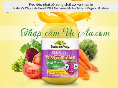 Giảm táo bón ở trẻ với kẹo dẻo nhai bổ sung rau quả Nature's Way Kids Smart VITA Gummies Multi-Vitamin +Vegies 60 viên.