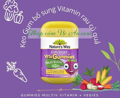 Kẹo dẻo nhai bổ sung rau quả Nature's Way Kids Smart VITA Gummies Multi-Vitamin +Vegies 60 viên.