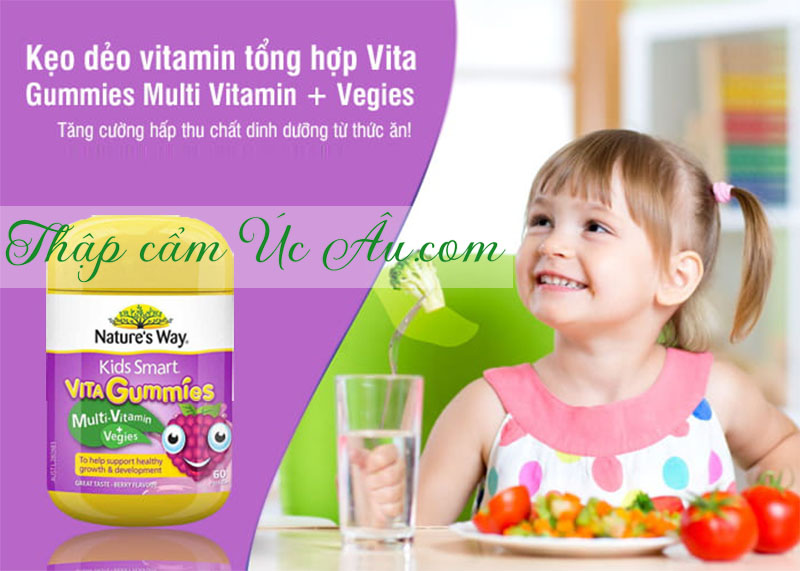 Bổ sung chất xơ và các vitamin từ kẹo dẻo nhai Nature's Way Kids Smart VITA Gummies Multi-Vitamin +Vegies 60 viên.
