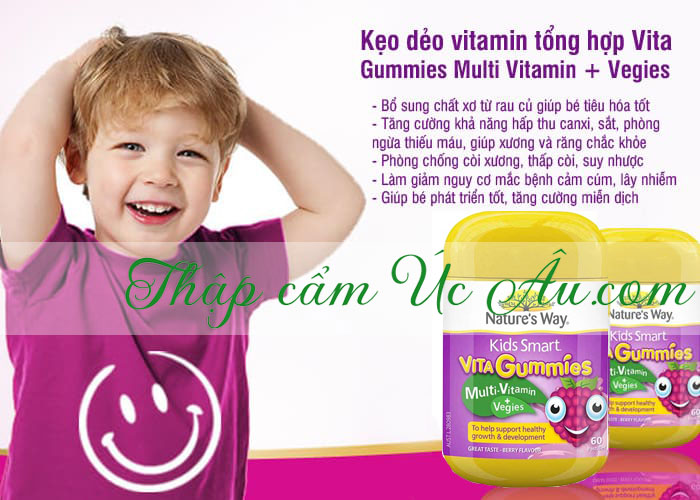 Kẹo dẻo nhai bổ sung chất xơ và các vitamin Nature's Way Kids Smart VITA Gummies Multi-Vitamin +Vegies 60 viên.