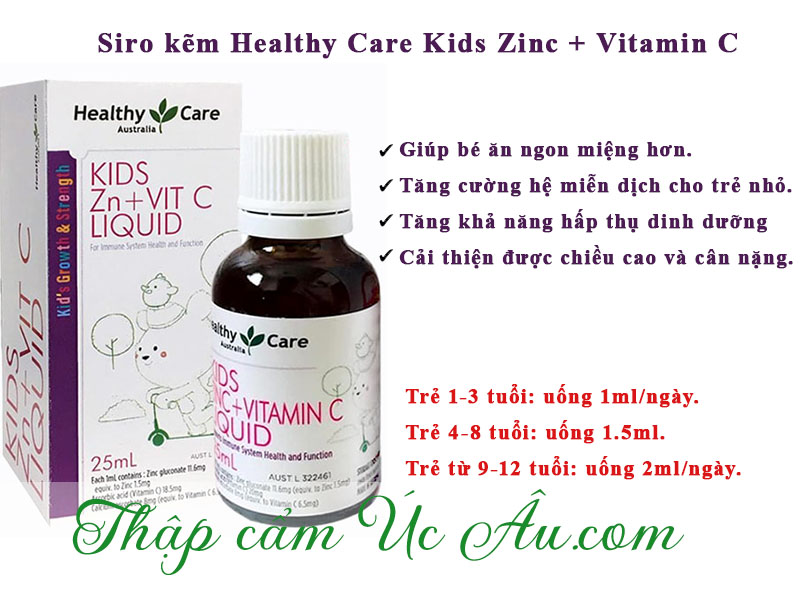 Các dùng siro kẽm Healthy Care Kids Zinc + Vitamin C 25ml.