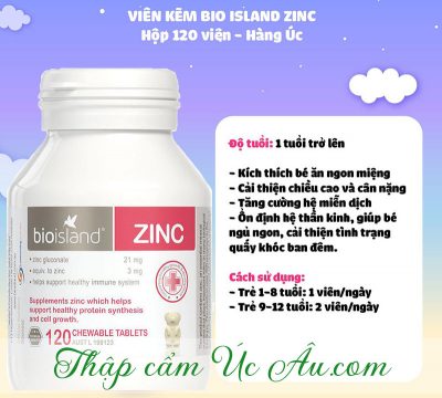 Viên bổ sung kẽm Bio island Zinc 120 viên cho trẻ trên 1 tuổi giá tốt.