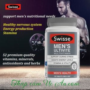 Tăng năng lượng giảm căng thẳng với vitamin tổng hợp cho nam Swisse Men’s Ultivite Multivitamin 120 viên.