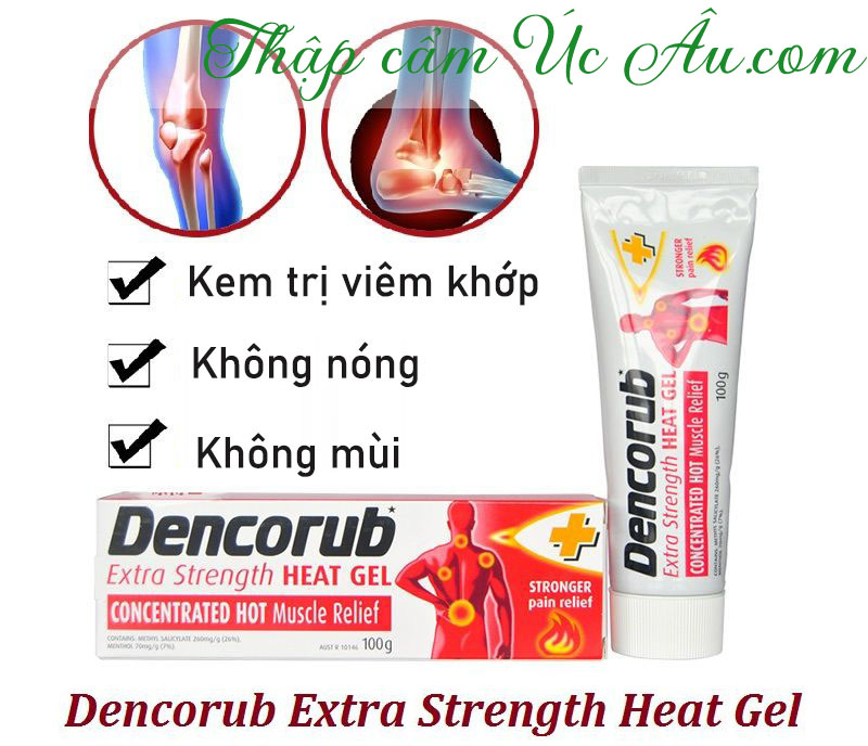 Kem giảm đau xoa bóp Dencorub Extra Strength Heat Gel 100g.